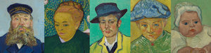 Compilatie van closeups van de vijf portretten van de familie Roulin: Joseph, Augustine, Armand, Camille en Marcelle